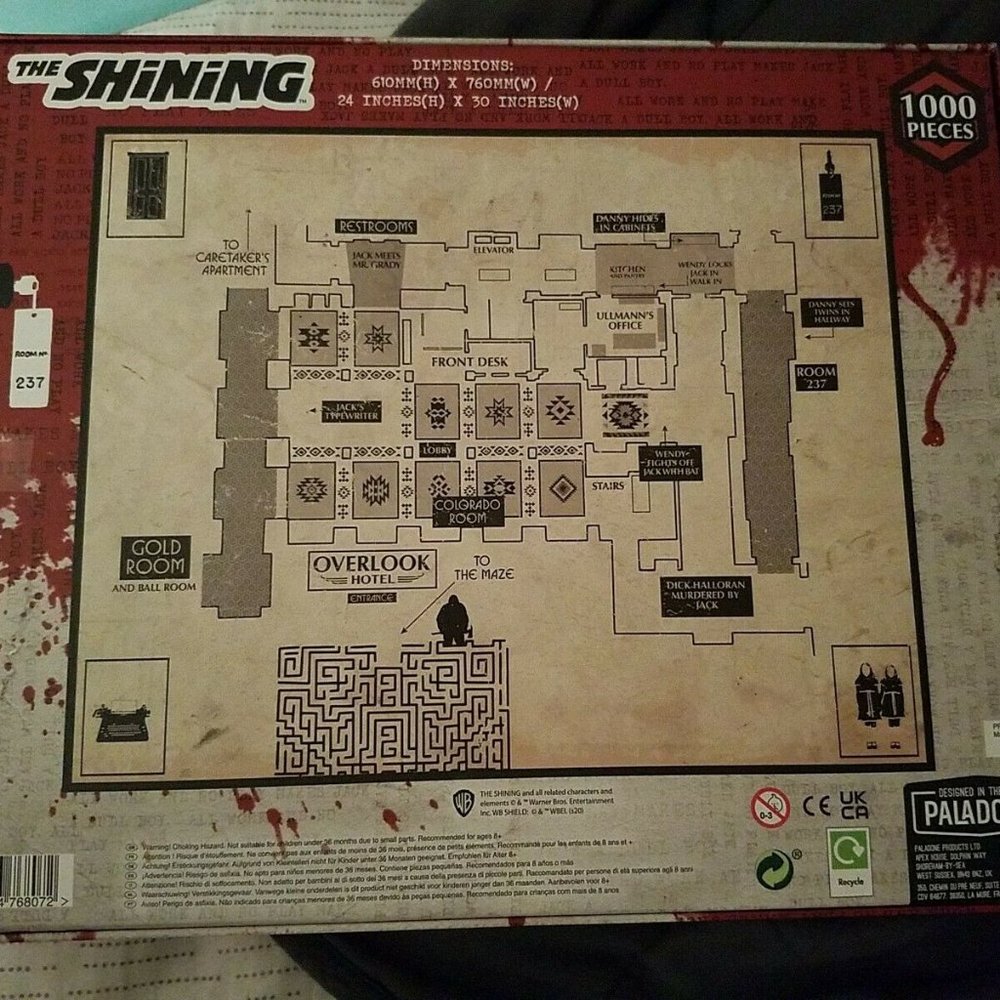 The Shining 80's Horror Movie Jigsaw Puzzle Map 1000 Pieces Jack Nicholson New